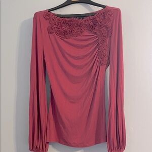 Bisou Bisou Lovely Pink Rose Floral Embellished Blouse M